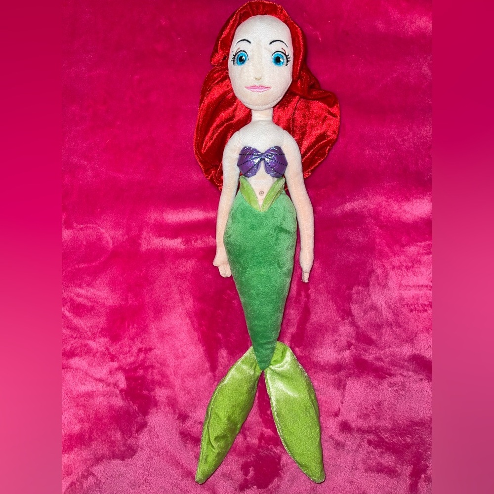 Disney’s Ariel Mermaid Plush Doll with Red Hair and Green Tail